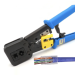 Crimp tool for pass-through plug
